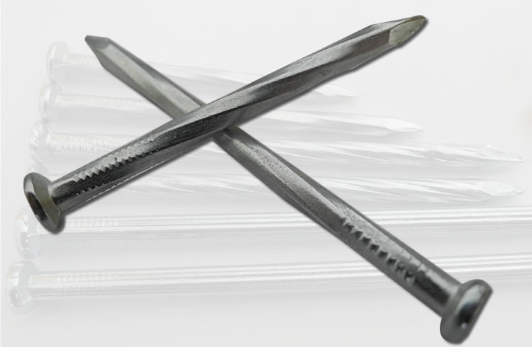 Spiral Shank Concrete Nails, Pewter Nickel Plated